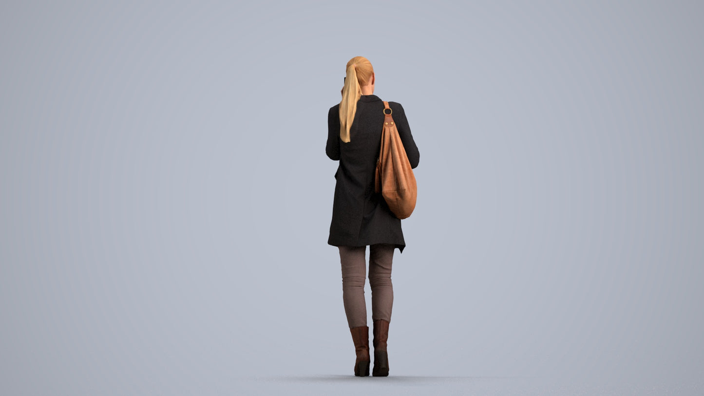 3D people model woman casual standing, scanned human for 3ds Max rendering, front view render