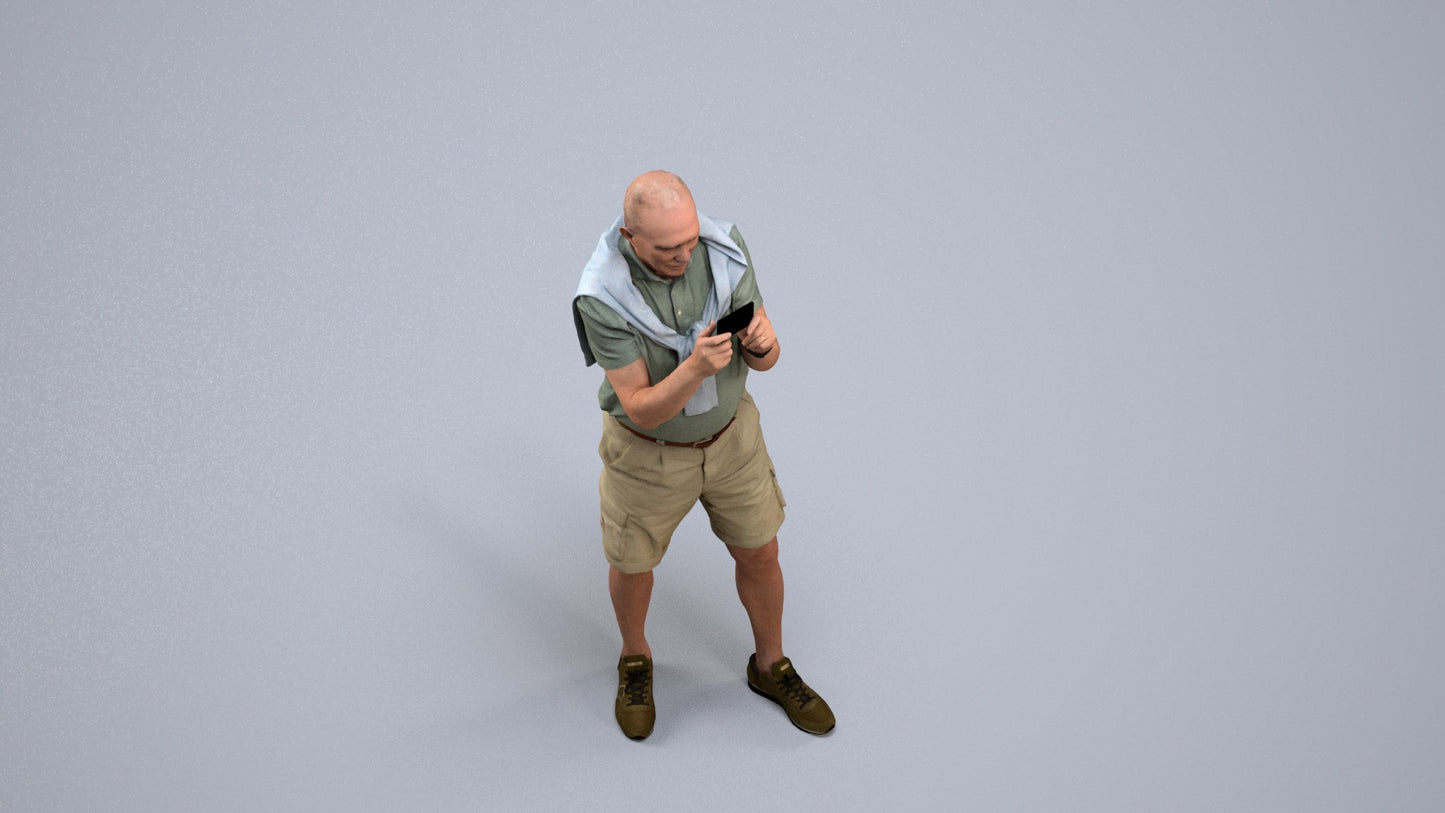 realistic 3D senior man casual standing, scanned archviz people for Blender and 3ds Max, back view render