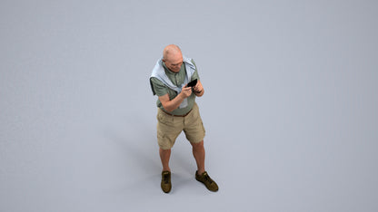 realistic 3D senior man casual standing, scanned archviz people for Blender and 3ds Max, back view render