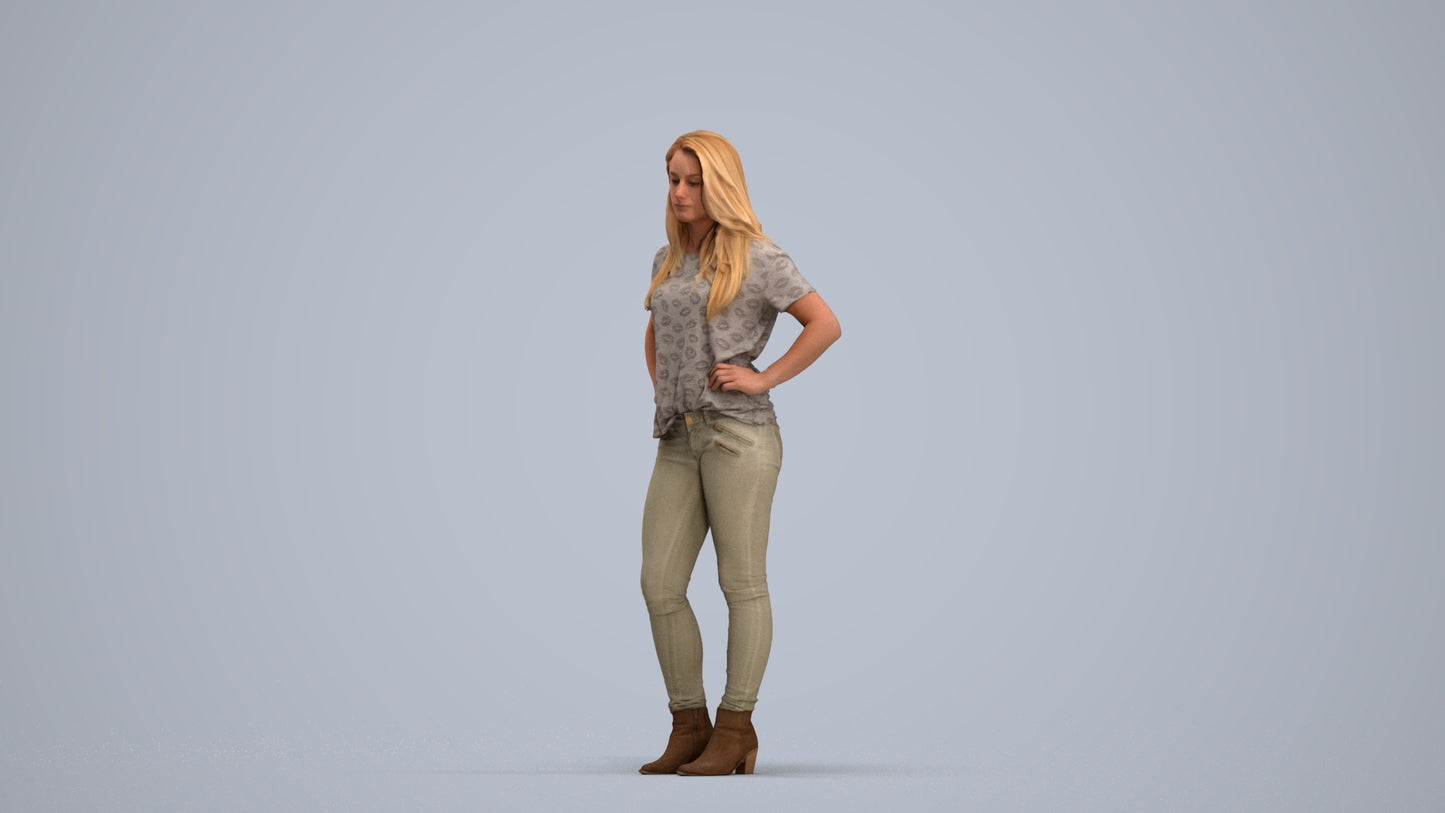 realistic 3D human woman casual standing, archviz people FBX OBJ for Blender, standing pose render