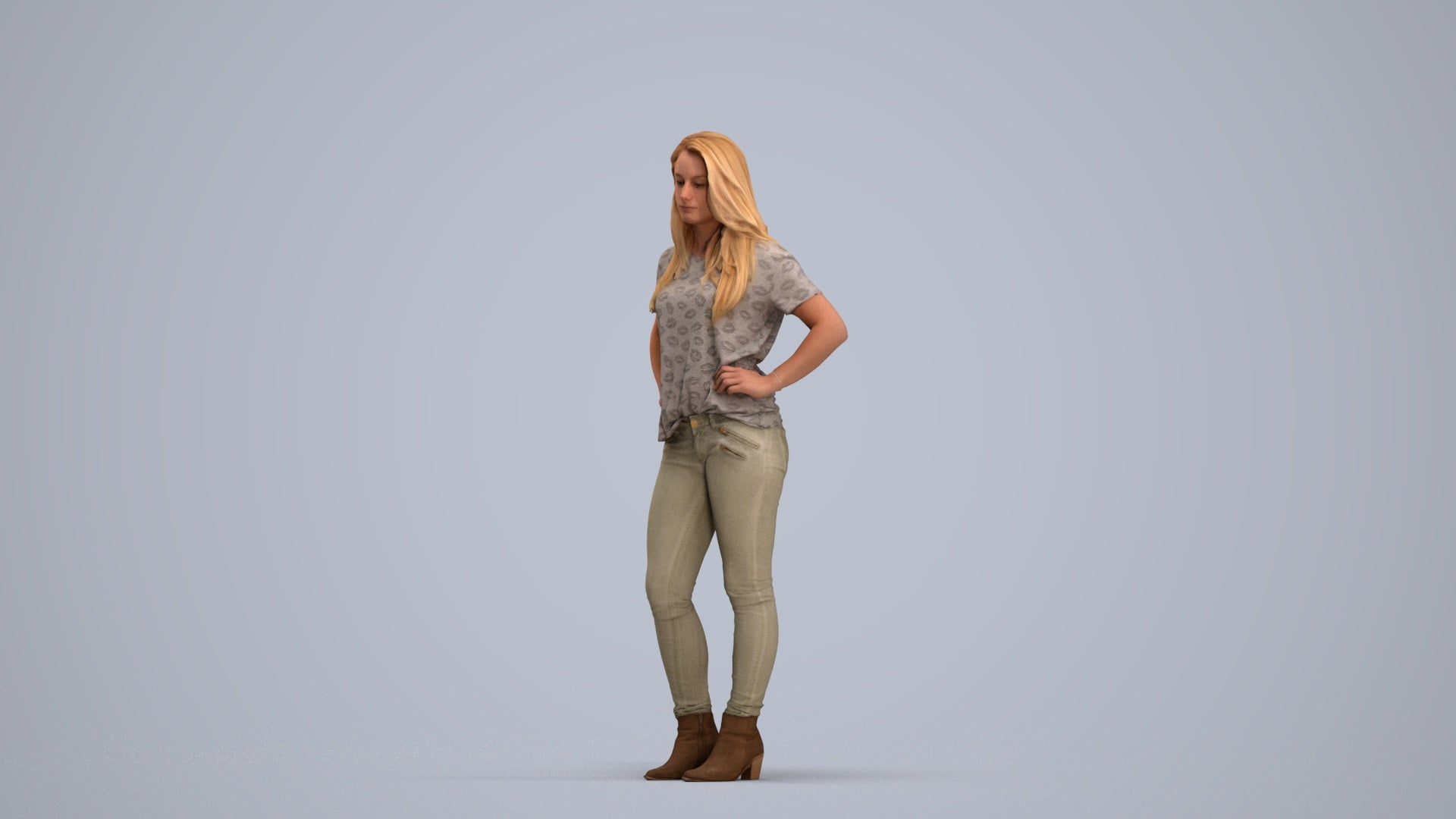 realistic 3D human woman casual standing, archviz people FBX OBJ for Blender, standing pose render