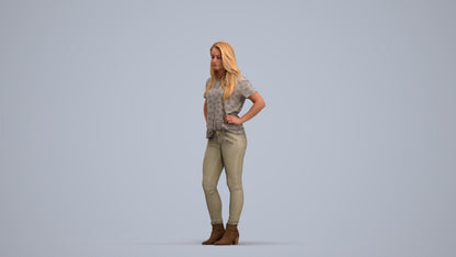 realistic 3D human woman casual standing, archviz people FBX OBJ for Blender, standing pose render