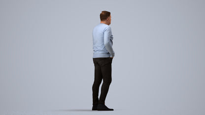 3D human model man casual standing, photogrammetry scanned person for archviz, side view render