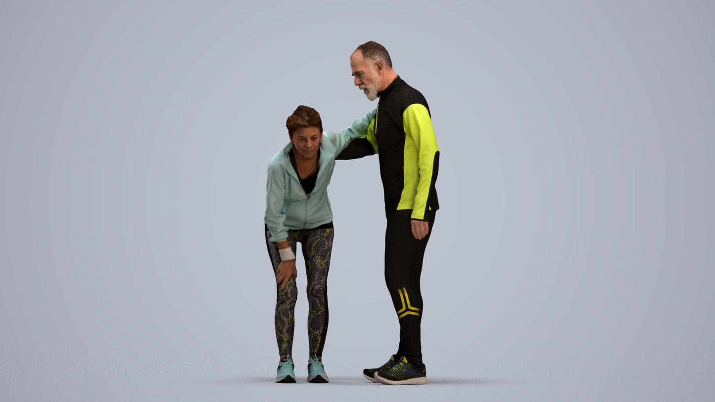 photogrammetry 3D senior woman sport, realistic human model archviz FBX, standing pose render