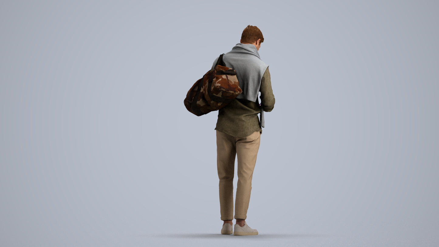 realistic 3D people man casual walking, render-ready for V-Ray and Corona, FBX OBJ, front view render