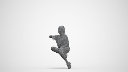 scanned 3D woman casual sitting, photogrammetry people for Enscape and V-Ray, three-quarter front view render