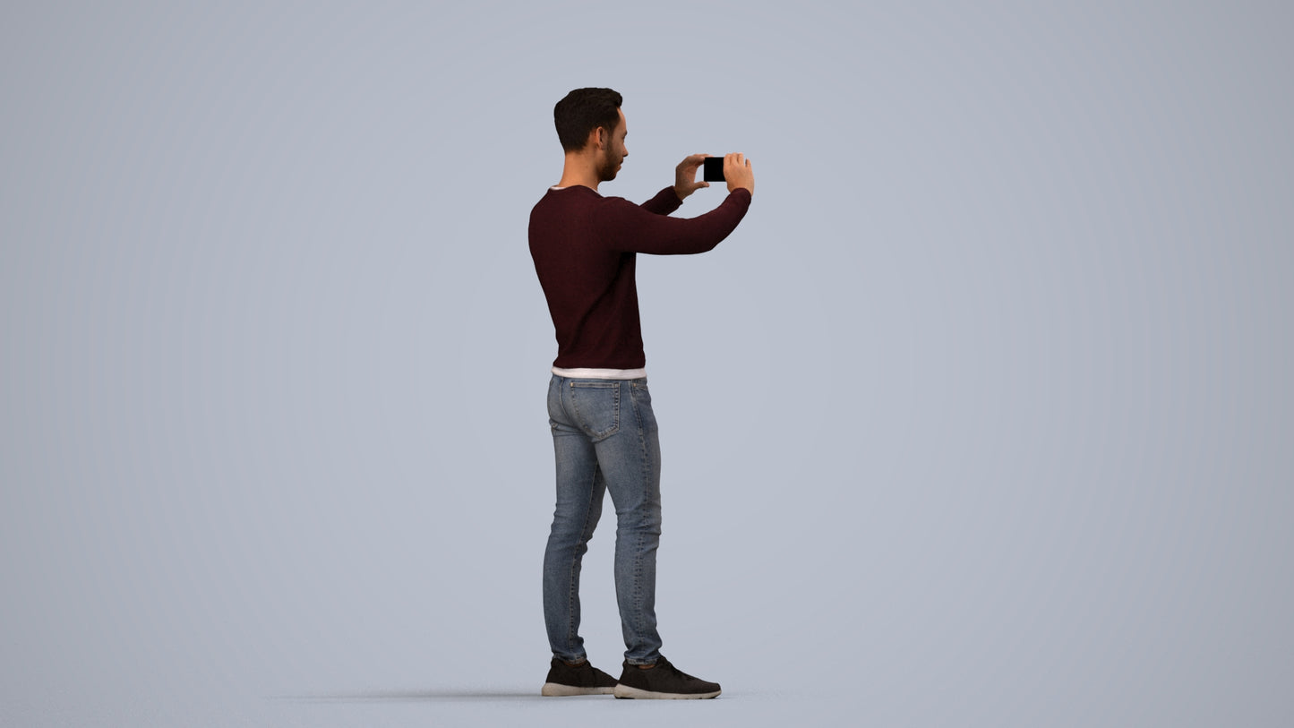3D people model man casual standing, scanned human for 3ds Max rendering, side view render