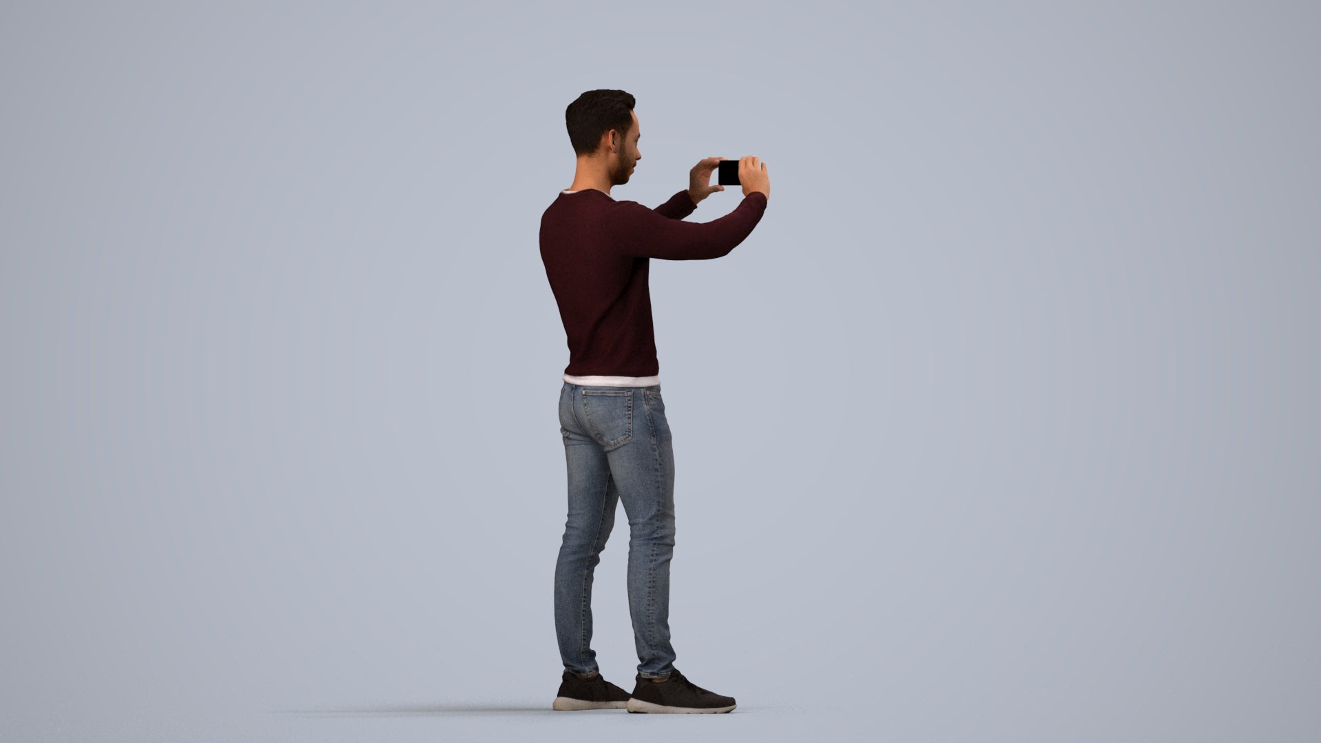 3D people model man casual standing, scanned human for 3ds Max rendering, side view render