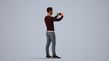 3D people model man casual standing, scanned human for 3ds Max rendering, side view render