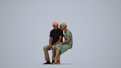 realistic 3D senior woman casual couple, scanned archviz people for Blender and 3ds Max, top-down view render