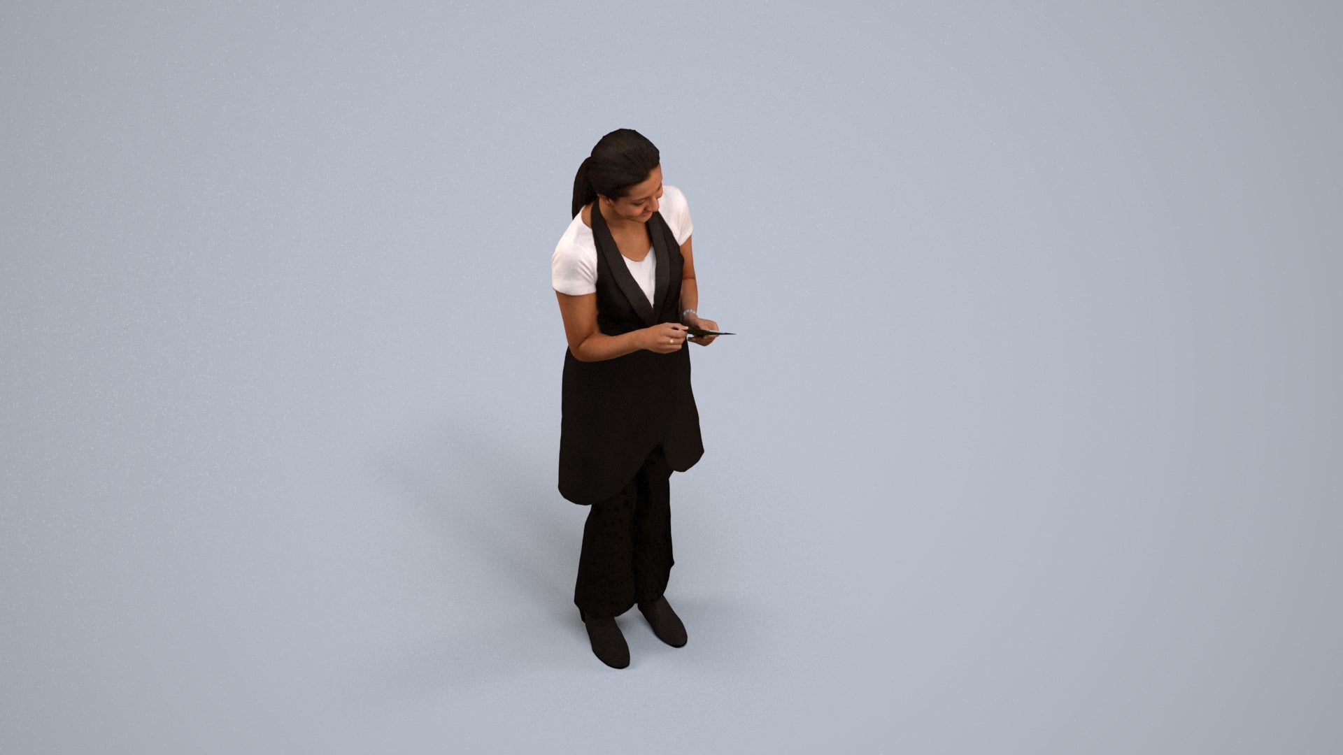 realistic 3D woman hospitality, scanned archviz people for Blender and 3ds Max, back view render