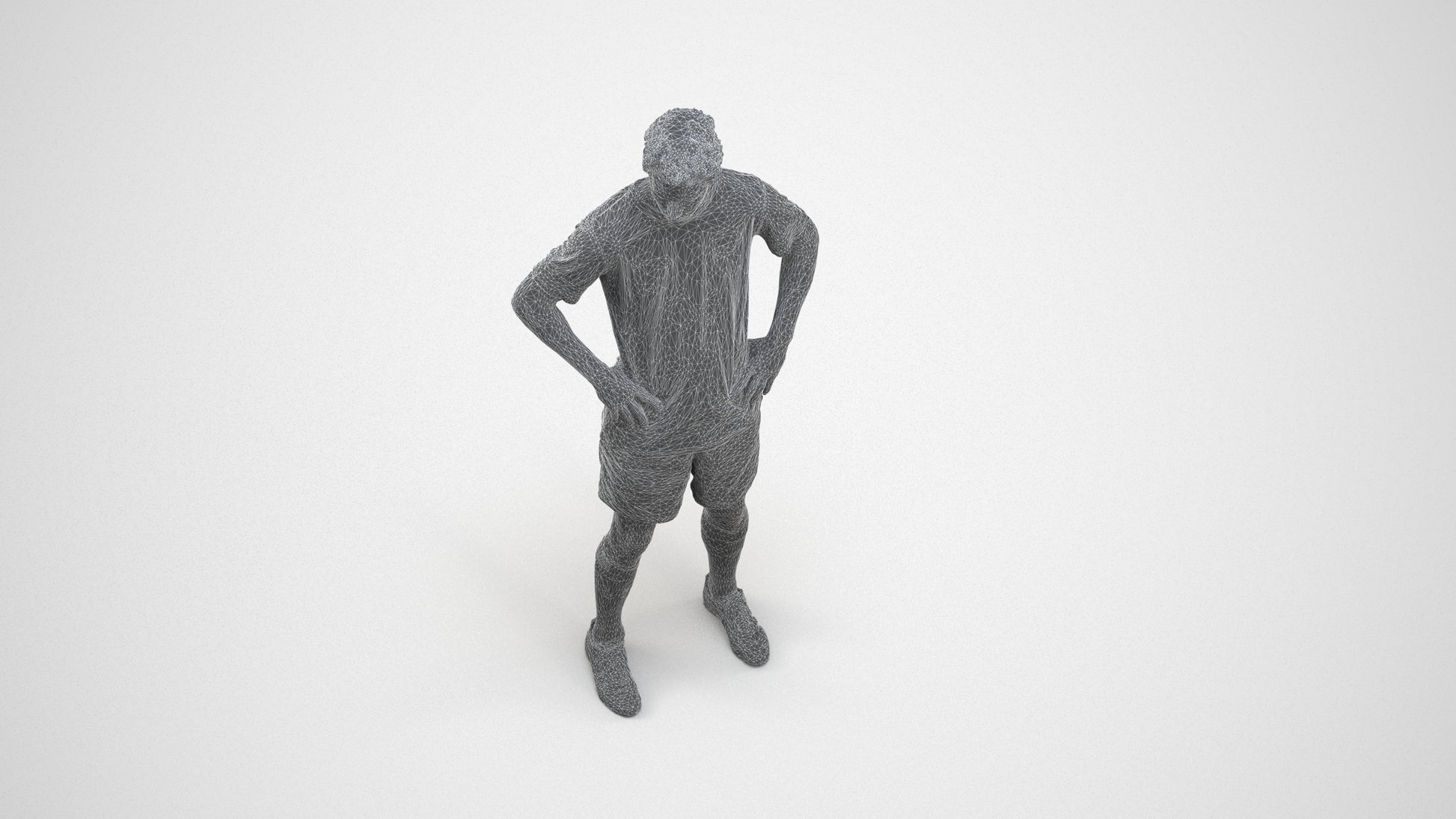 3D scanned man sport, photorealistic archviz people for Enscape and SketchUp, wireframe three-quarter view