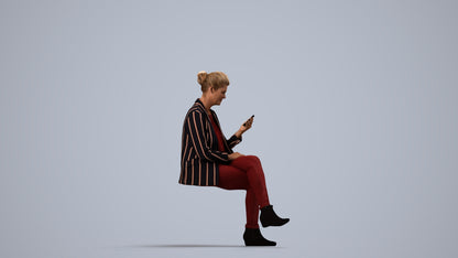 3D scanned woman sitting business, photorealistic archviz people for Enscape and SketchUp, side view render