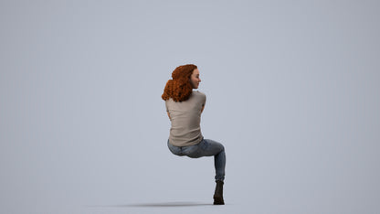 3D people model woman casual sitting, scanned human for 3ds Max rendering, side view render