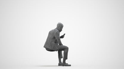 realistic 3D man casual sitting, scanned archviz people for Blender and 3ds Max, wireframe side view
