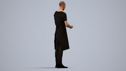 3D human model man hospitality, photogrammetry scanned person for archviz, side view render