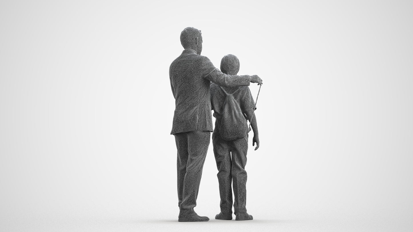 3D people model girl kids, scanned human for 3ds Max rendering, wireframe front view