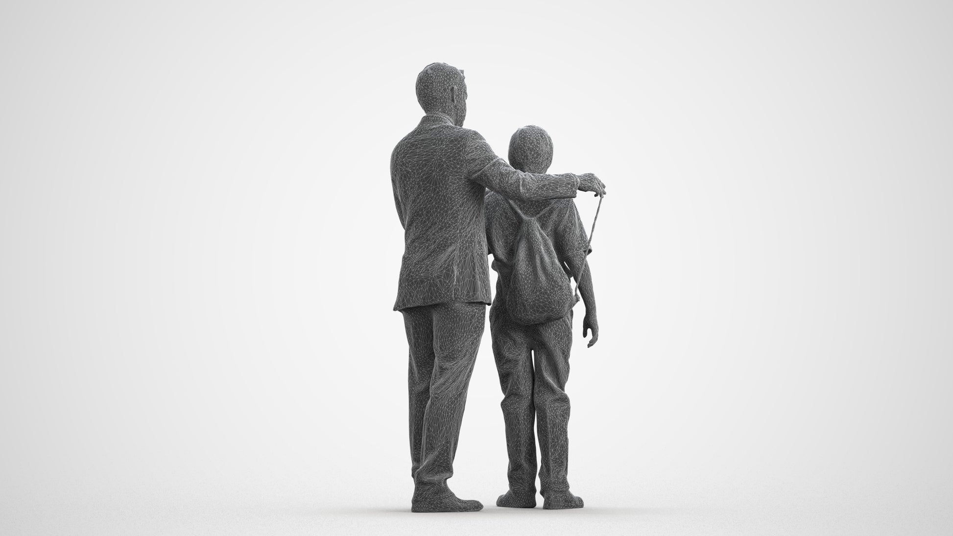 3D people model girl kids, scanned human for 3ds Max rendering, wireframe front view