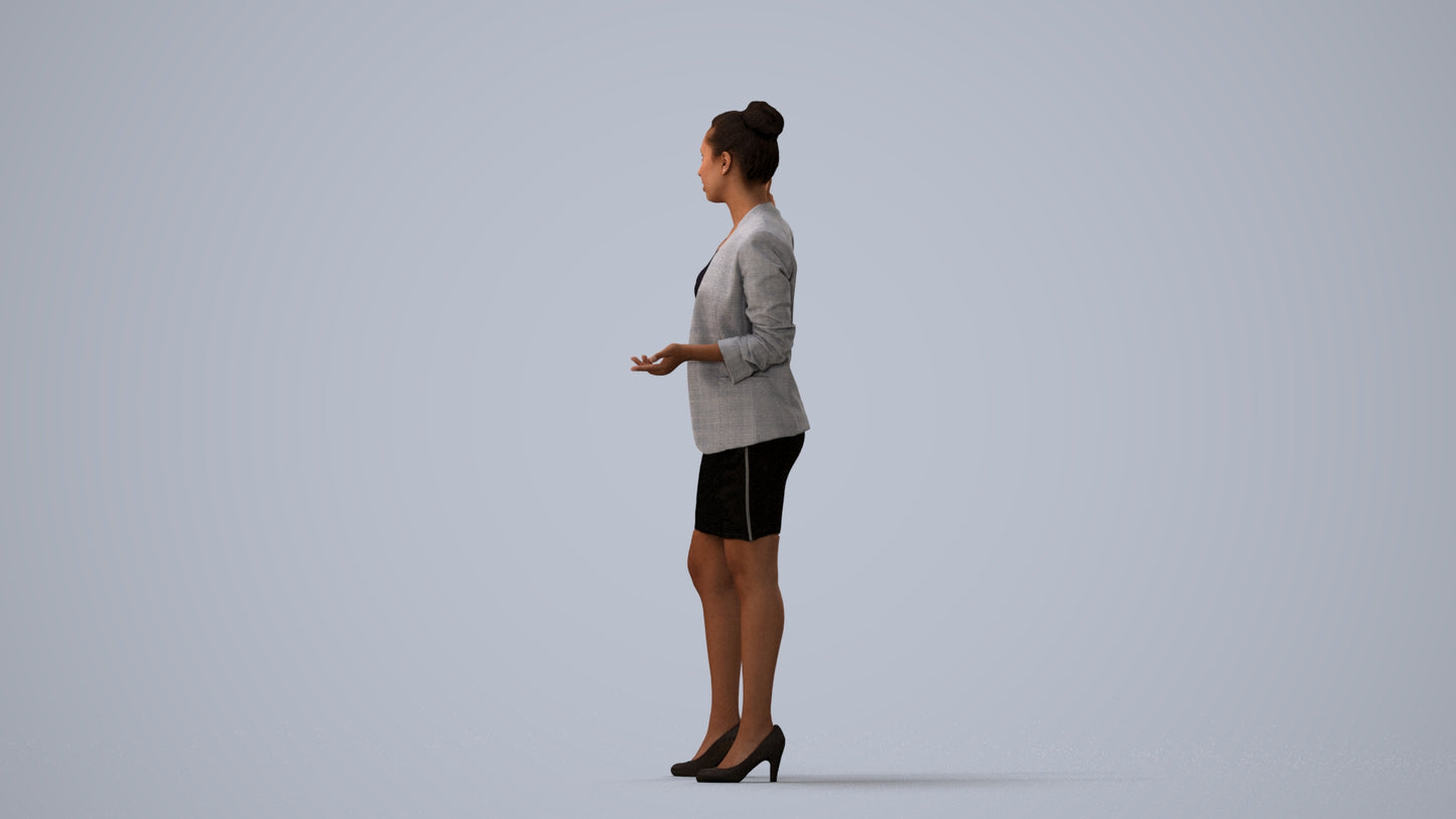 photogrammetry 3D woman business, realistic human model archviz FBX, three-quarter view render