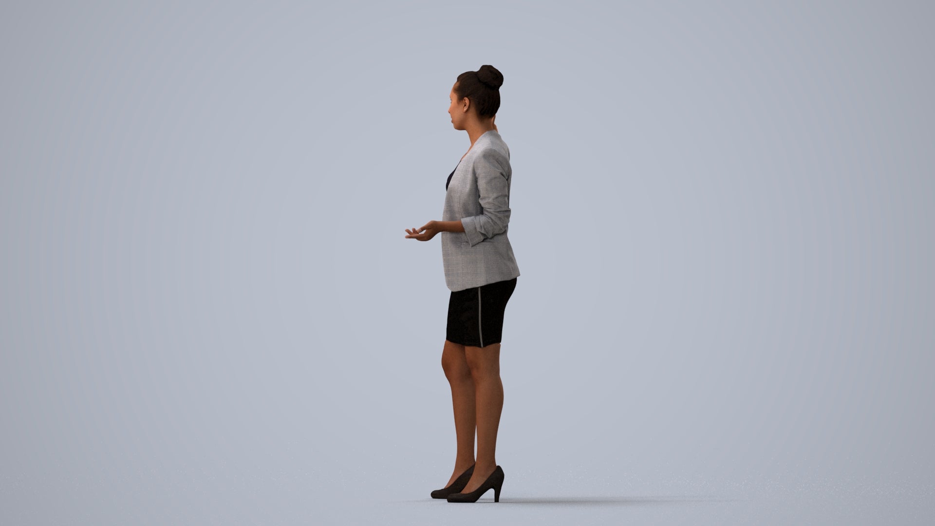 photogrammetry 3D woman business, realistic human model archviz FBX, three-quarter view render