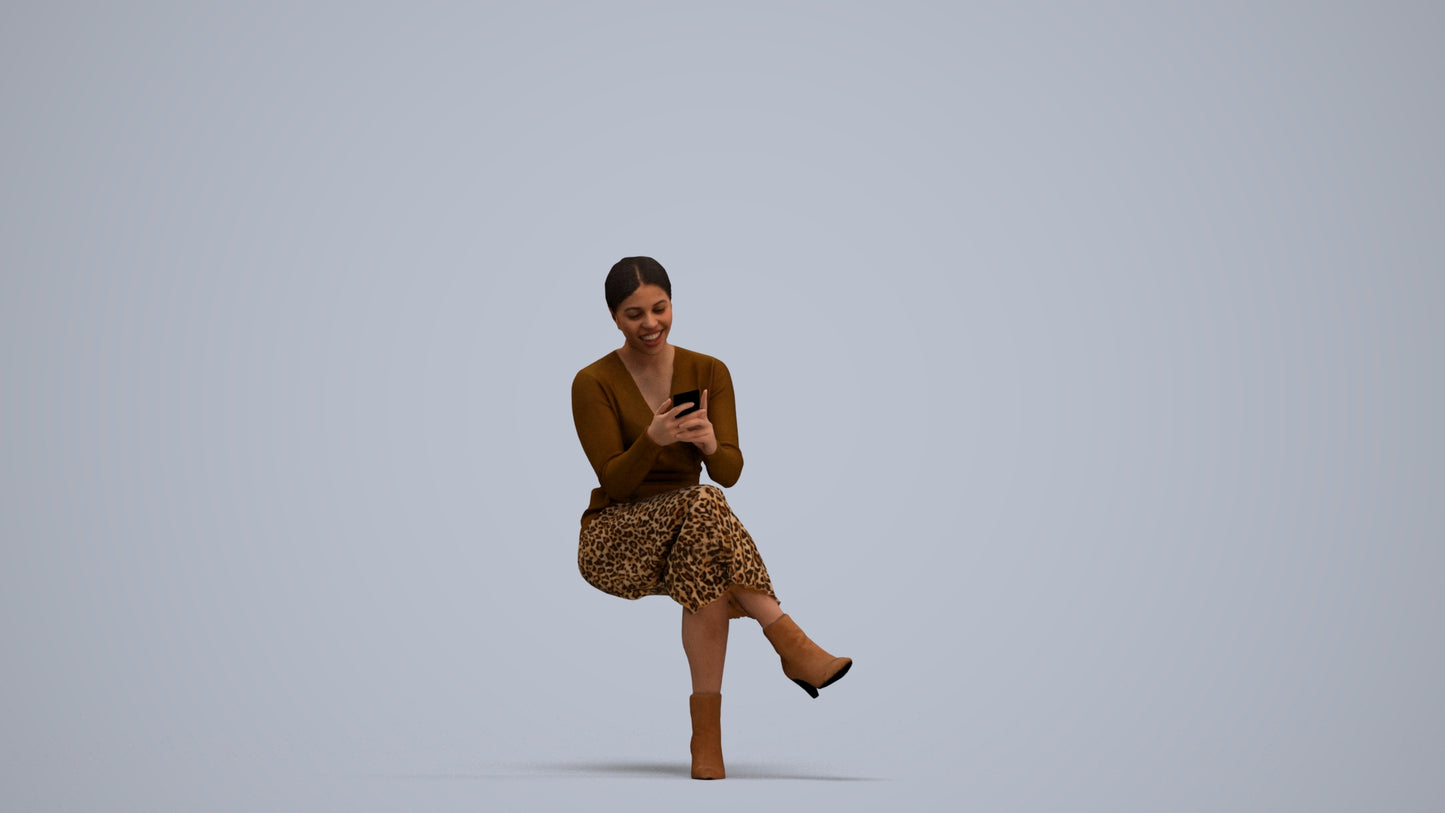 scanned 3D woman casual sitting, photogrammetry people for Enscape and V-Ray, standing pose render