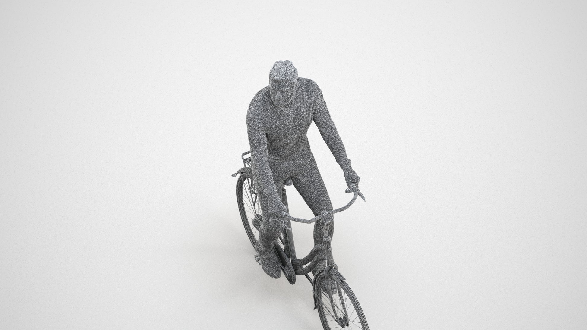 realistic 3D people man casual cycling, render-ready for V-Ray and Corona, FBX OBJ, wireframe three-quarter view