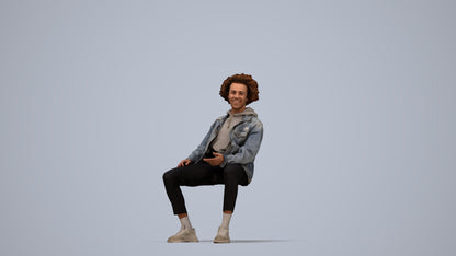 3D people model man casual sitting, scanned human for 3ds Max rendering, top-down view render