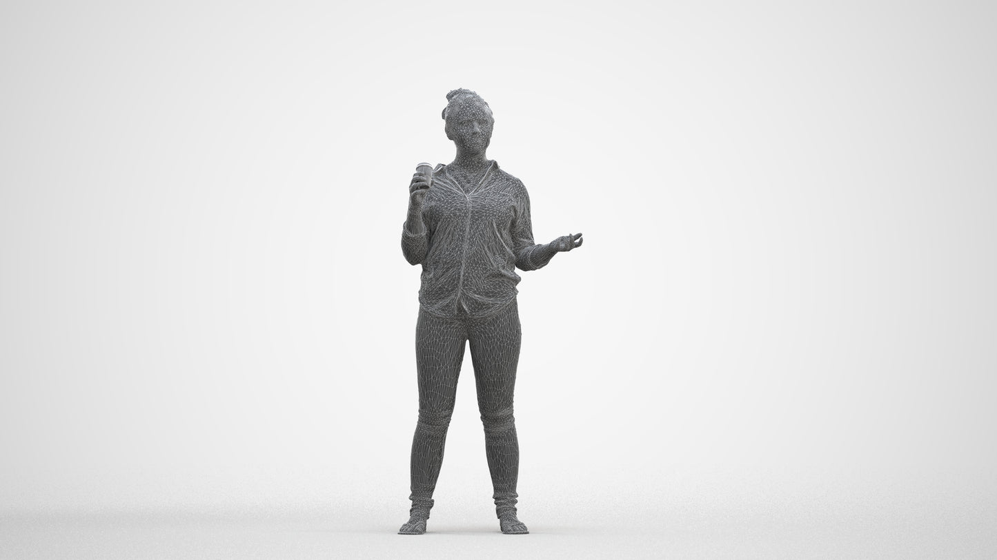 photogrammetry 3D woman casual standing, realistic human model archviz FBX, three-quarter front view render