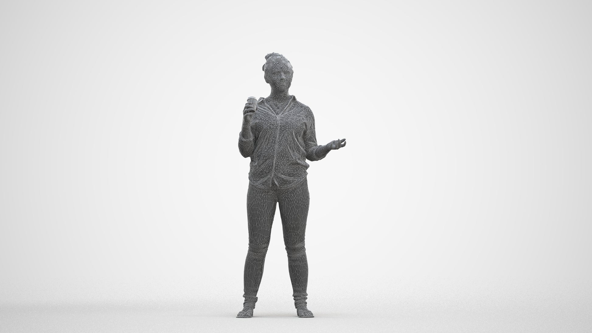 photogrammetry 3D woman casual standing, realistic human model archviz FBX, three-quarter front view render
