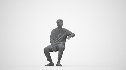 photogrammetry 3D man casual sitting, realistic human model archviz FBX, wireframe back view