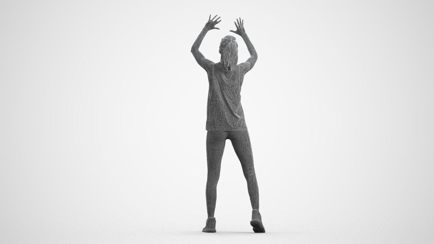 scanned 3D woman sport, photogrammetry people for Enscape and V-Ray, wireframe front view