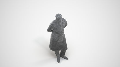 scanned 3D man hospitality, photogrammetry people for Enscape and V-Ray, wireframe three-quarter view