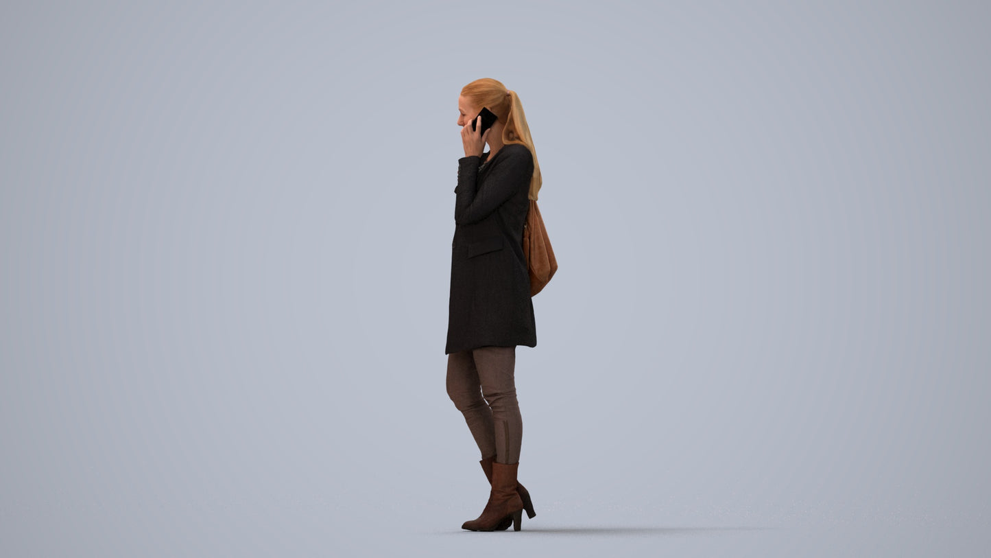 3D people model woman casual standing, scanned human for 3ds Max rendering, three-quarter view render