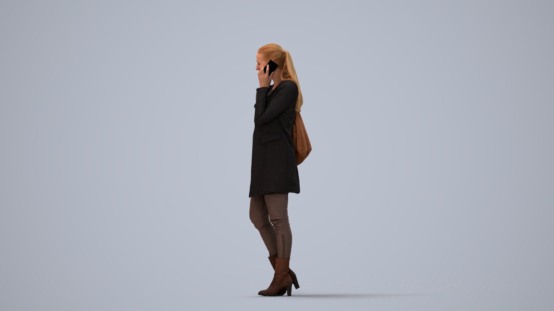 3D people model woman casual standing, scanned human for 3ds Max rendering, three-quarter view render