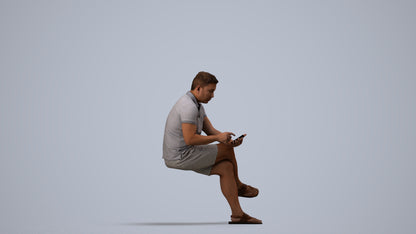 3D people model man casual sitting, scanned human for 3ds Max rendering, side view render