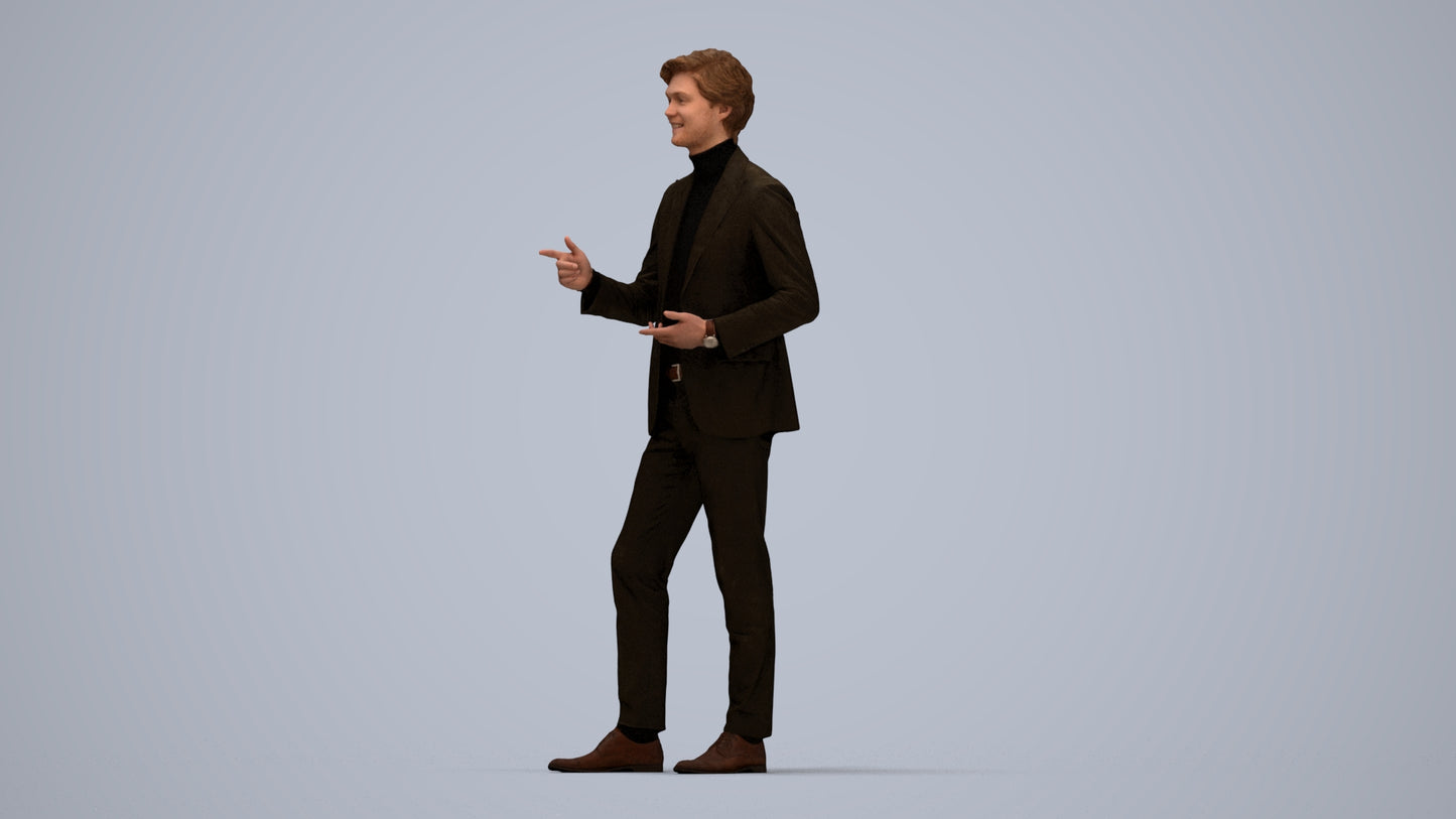realistic 3D man business, scanned archviz people for Blender and 3ds Max, top-down view render