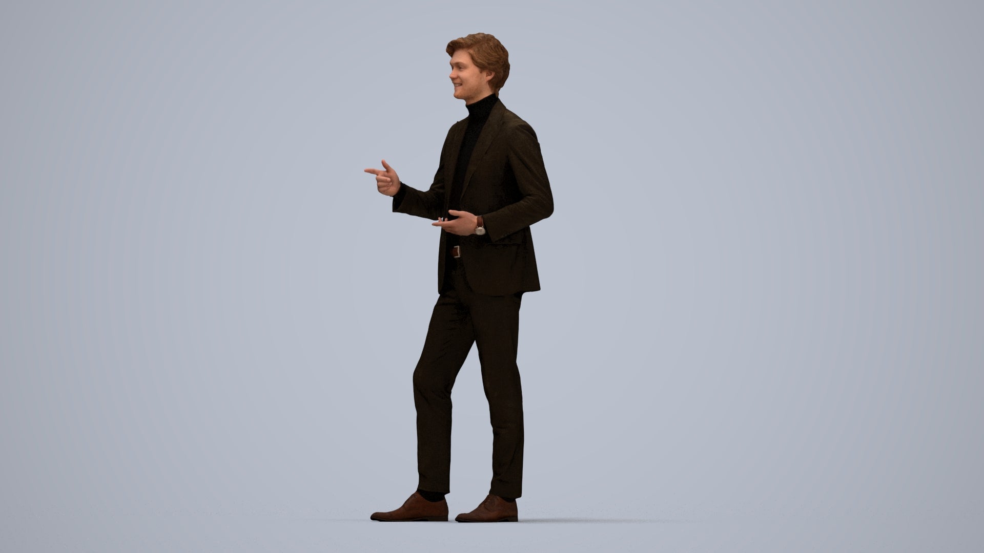 realistic 3D man business, scanned archviz people for Blender and 3ds Max, top-down view render