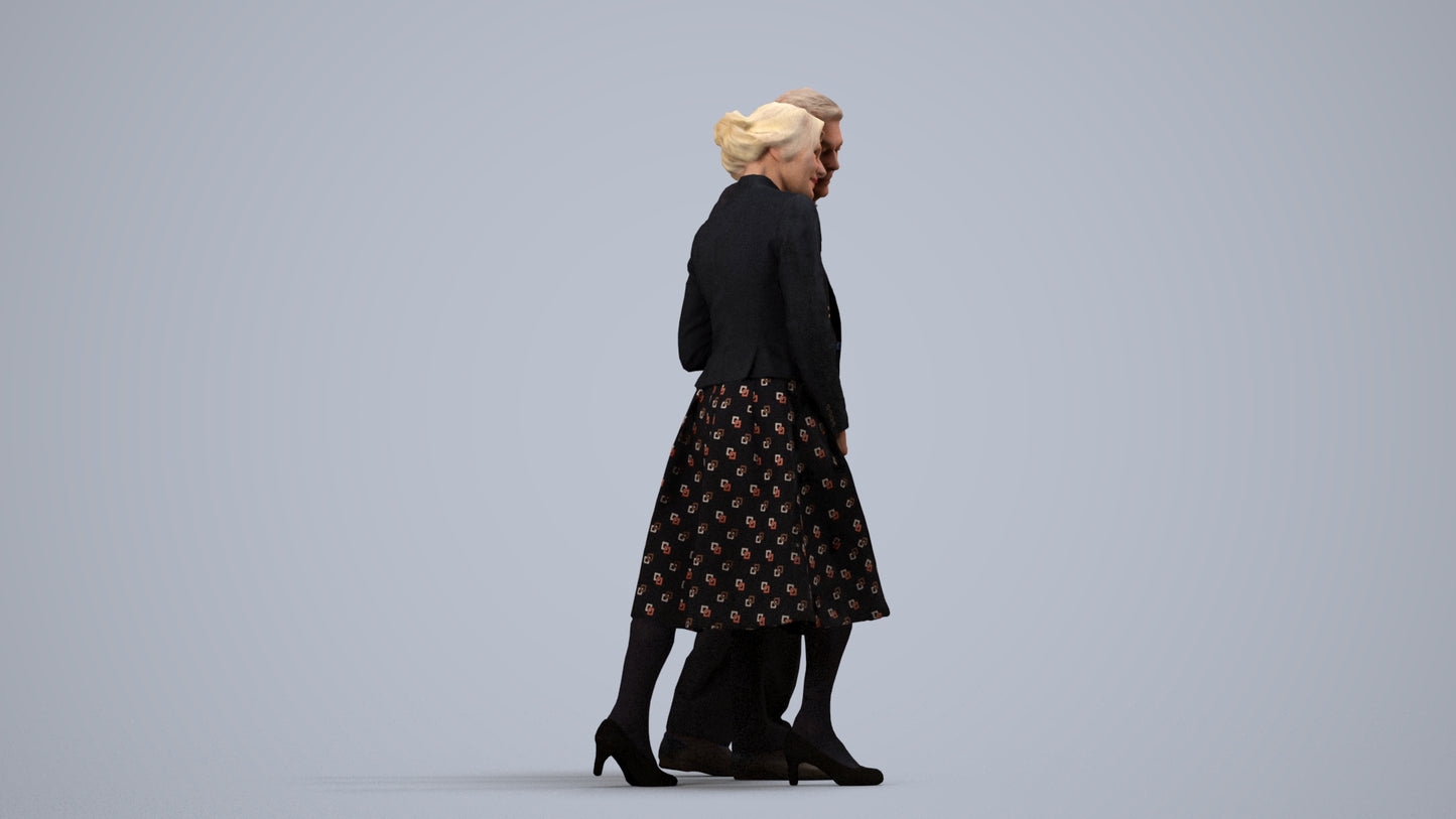 realistic 3D people senior woman formal couple, render-ready for V-Ray and Corona, FBX OBJ, side view render