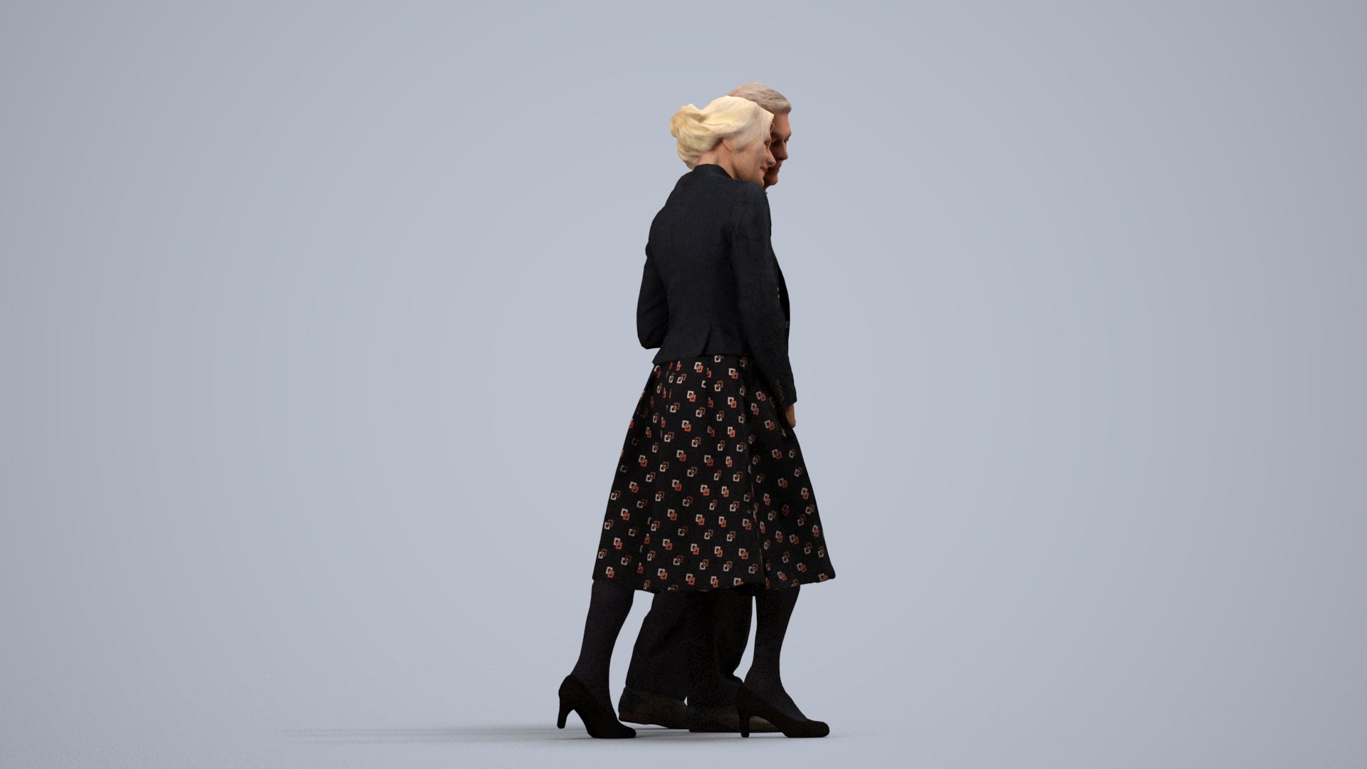 realistic 3D people senior woman formal couple, render-ready for V-Ray and Corona, FBX OBJ, side view render