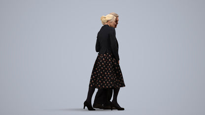 realistic 3D people senior woman formal couple, render-ready for V-Ray and Corona, FBX OBJ, side view render