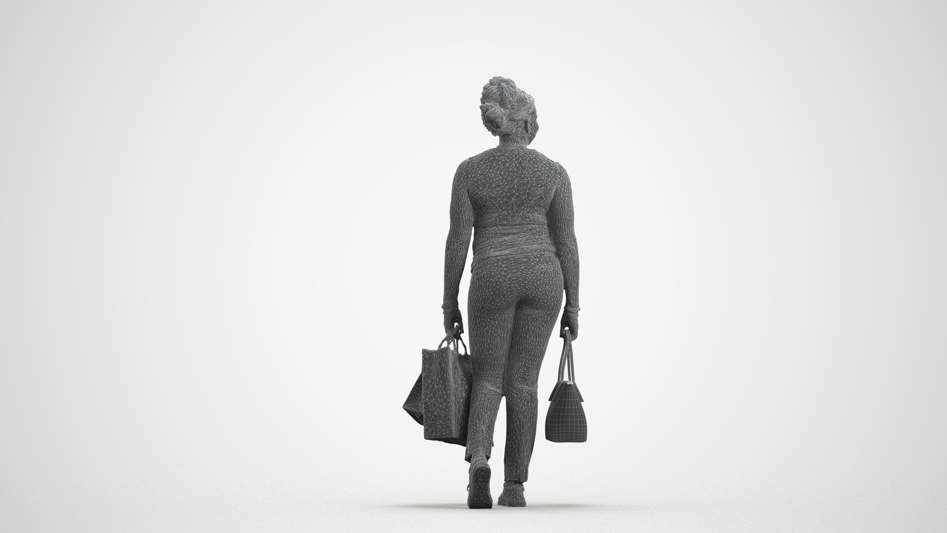 3D people model woman casual shopping, scanned human for 3ds Max rendering, wireframe front view