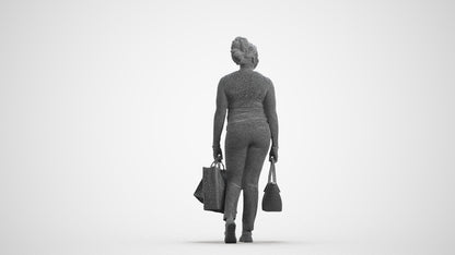 3D people model woman casual shopping, scanned human for 3ds Max rendering, wireframe front view