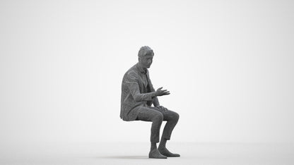 3D human model man business, photogrammetry scanned person for archviz, wireframe side view