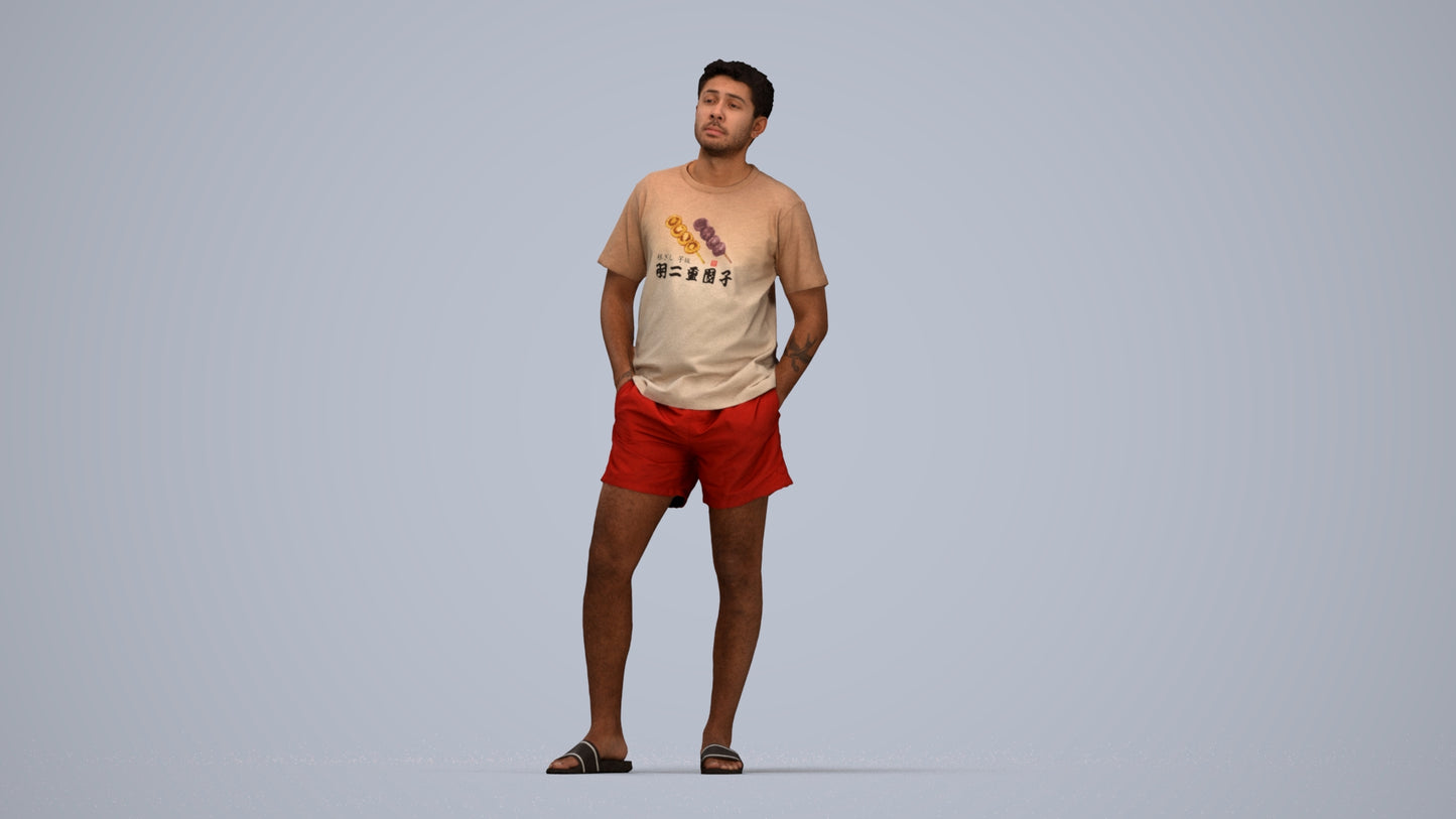 realistic 3D people man casual standing, render-ready for V-Ray and Corona, FBX OBJ, top-down view render