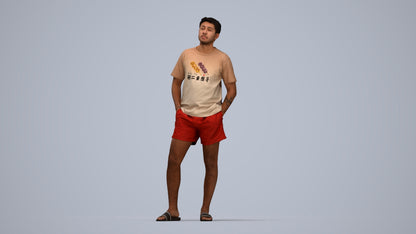 realistic 3D people man casual standing, render-ready for V-Ray and Corona, FBX OBJ, top-down view render