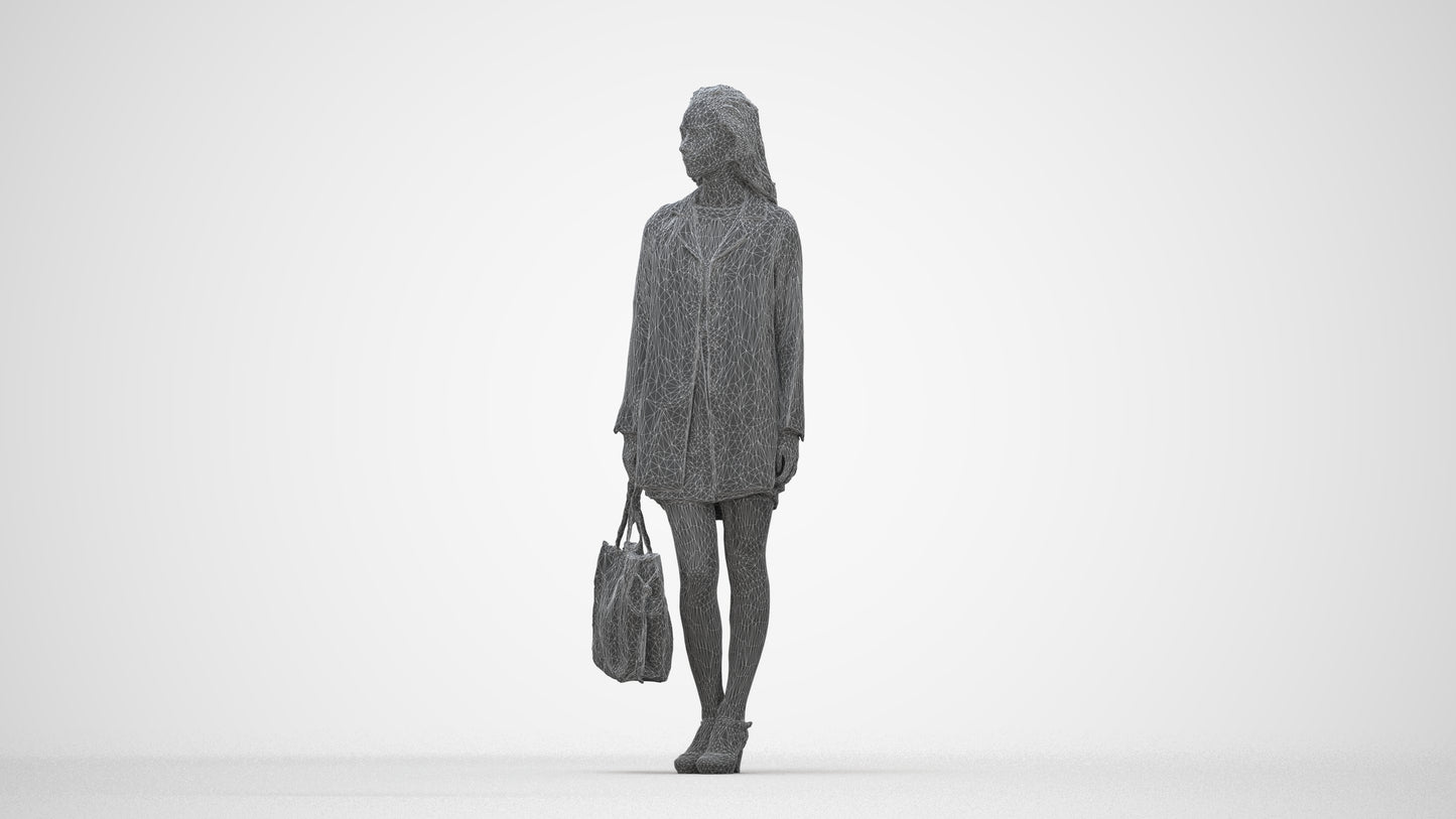 photogrammetry 3D woman business standing, realistic human model archviz FBX, wireframe back view