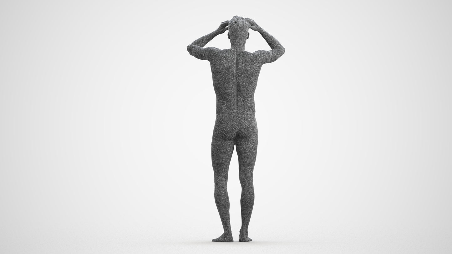 scanned 3D man bathroom, photogrammetry people for Enscape and V-Ray, wireframe front view