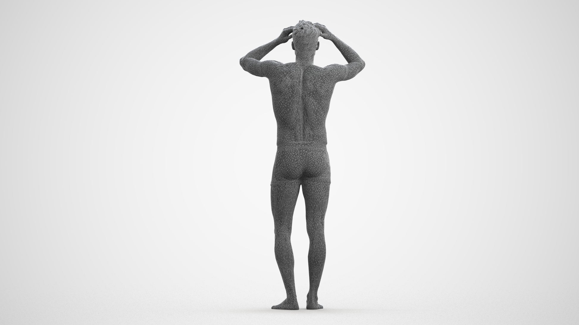 scanned 3D man bathroom, photogrammetry people for Enscape and V-Ray, wireframe front view