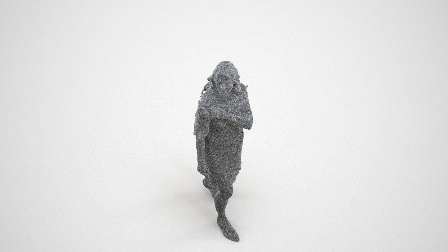 3D scanned senior woman business casual, photorealistic archviz people for Enscape and SketchUp, wireframe three-quarter view