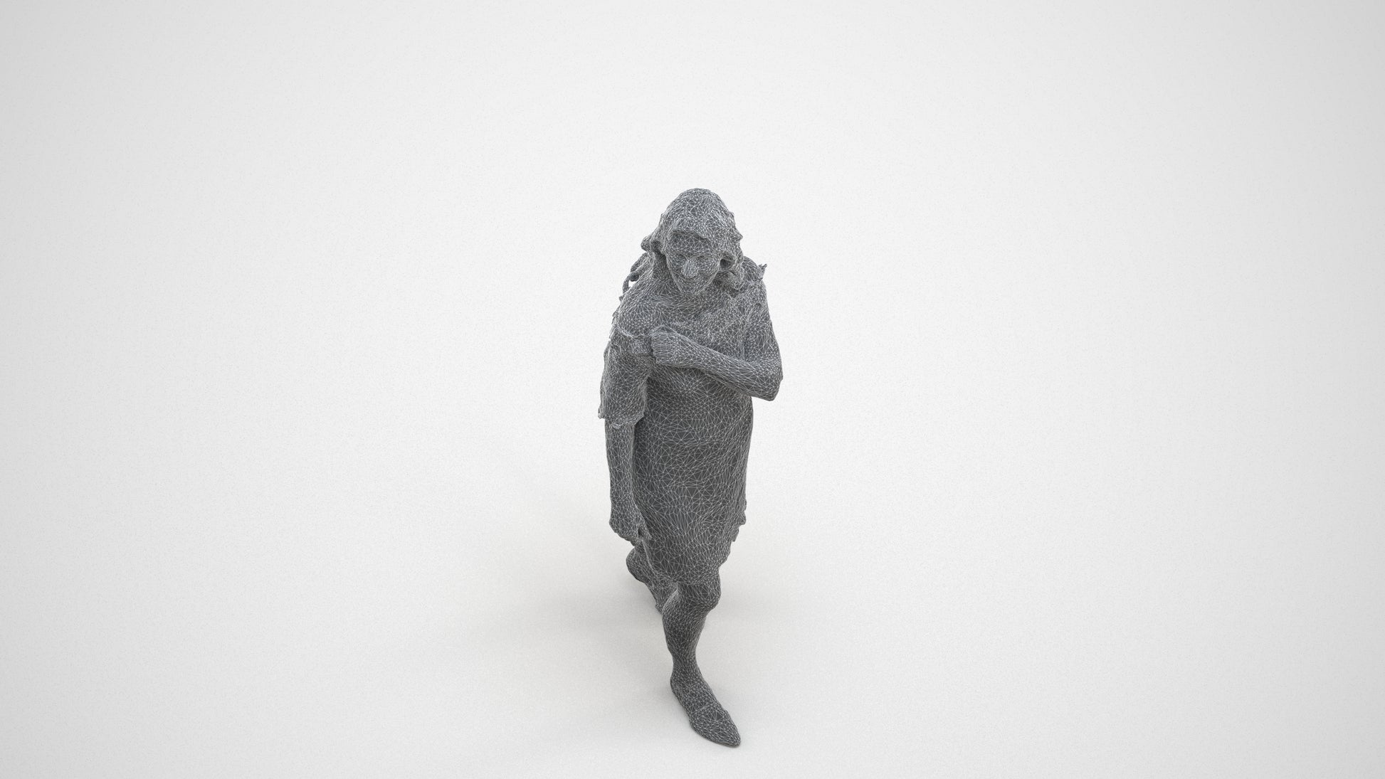 3D scanned senior woman business casual, photorealistic archviz people for Enscape and SketchUp, wireframe three-quarter view